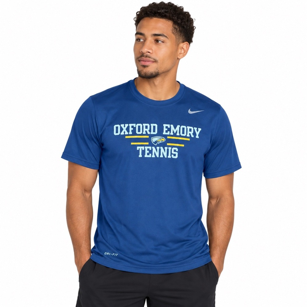 Nike Dri-FIT Oxford Emory Tennis Shirt Mens Small Blue Athletic Training Tee